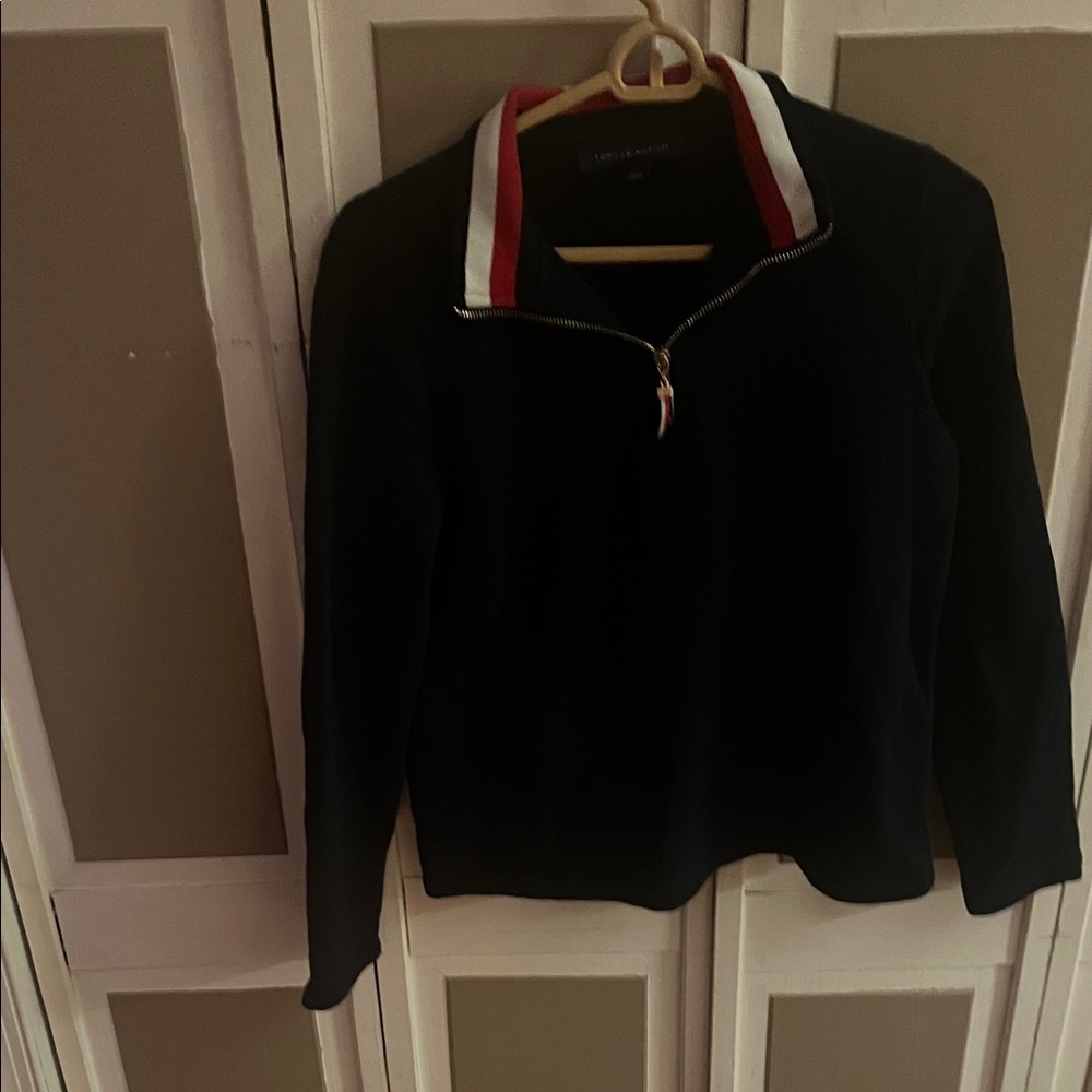 Tommy Hilfiger Black Sweater with Red and White Trim